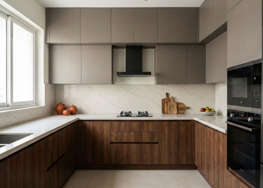 Dapur Kombinasi Kayu dan Warna Netral